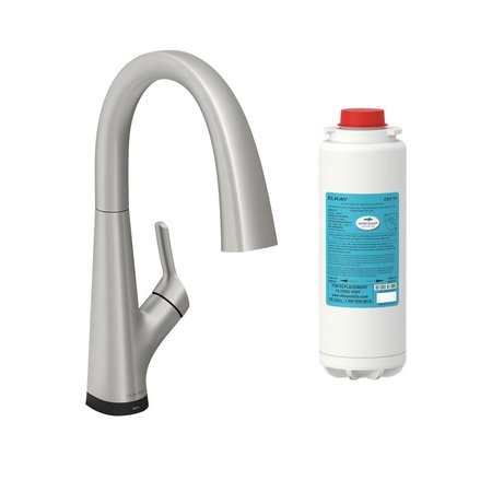 ELKAY Avado Single Hole 2-in-1 Kitchen Faucet w/Filtered Drinking Water, Lustrous Steel LKAV7051FLS